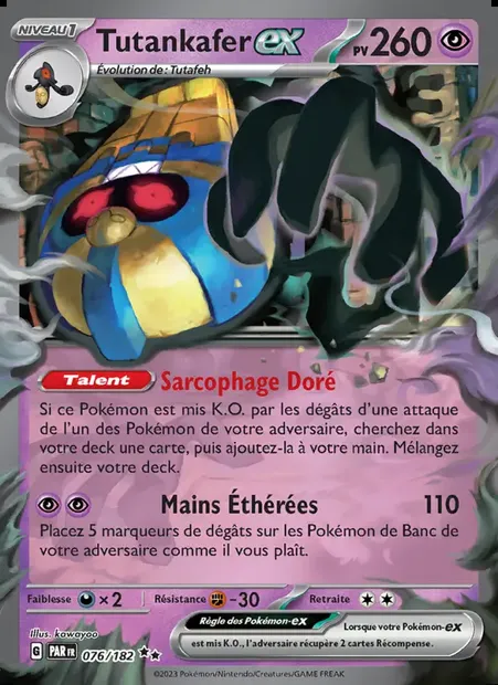 Tutankafer-ex, carte Pokémon PAR 076 — extension Faille Paradoxe