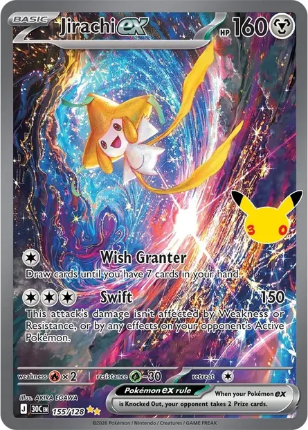 Jirachi ex, Pokémon card 30C 155 — 30th Celebration set