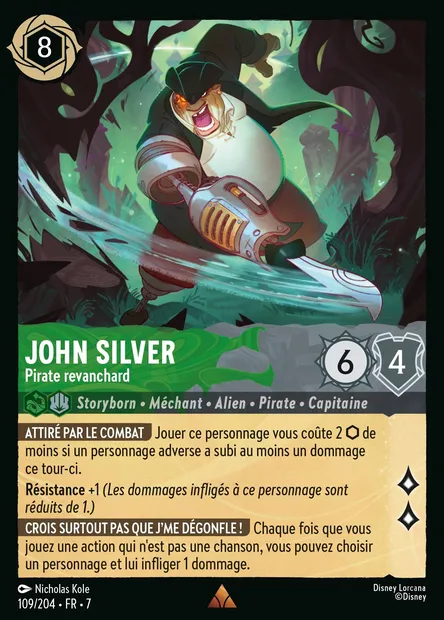 John Silver - Pirate revanchard, carte Disney Lorcana CH7-109 — extension L'île d'Archazia