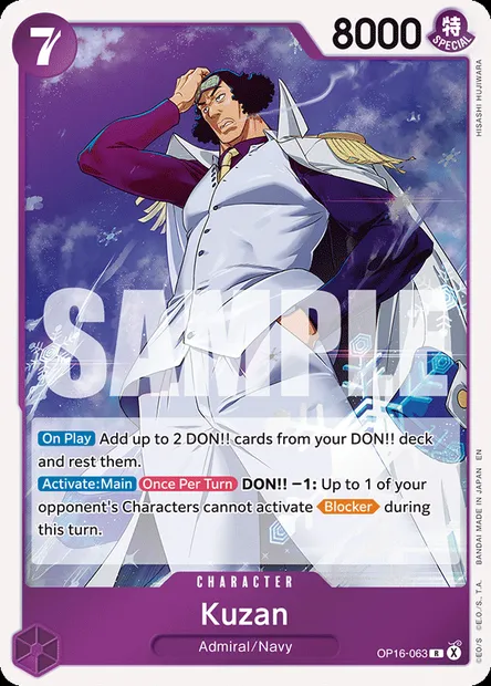 Kuzan, One Piece card OP16-063 — THE TIME OF BATTLE set