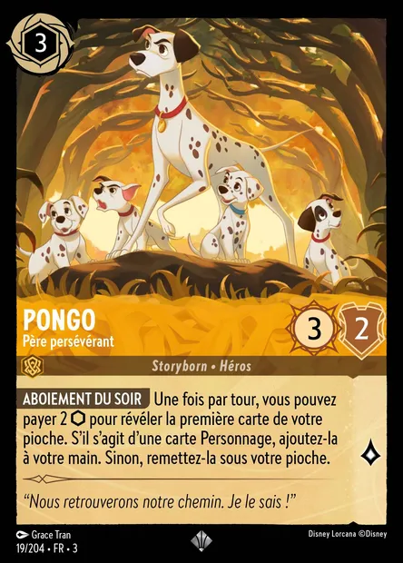Pongo - Père persévérant, carte Disney Lorcana CH3-019 — extension Les Terres d'Encres