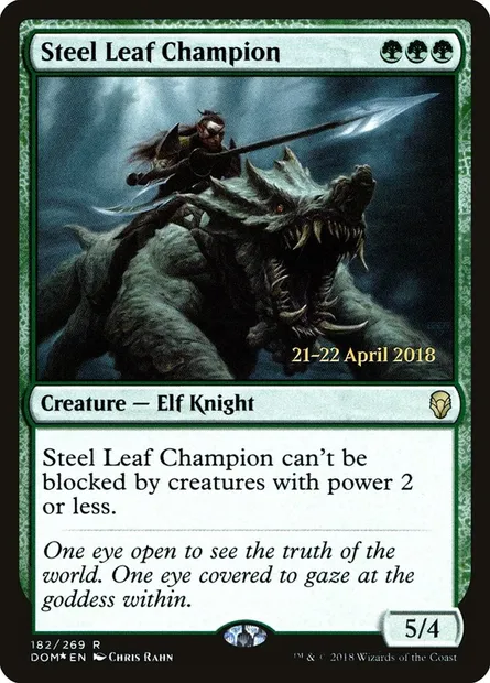 Steel Leaf Champion, Magic card PDOM 182s — Dominaria Promos set