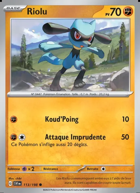 Riolu, carte Pokémon SVI 113 — extension Écarlate et Violet