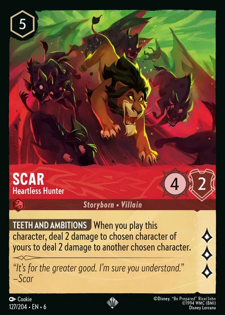 Scar - Heartless Hunter, Disney Lorcana card CH6-127 — Azurite Sea set