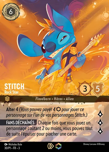 Stitch - Rock Star, carte Disney Lorcana P1-030 — extension P1