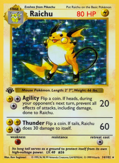 Raichu, Pokémon card BS 14 — Base Set set