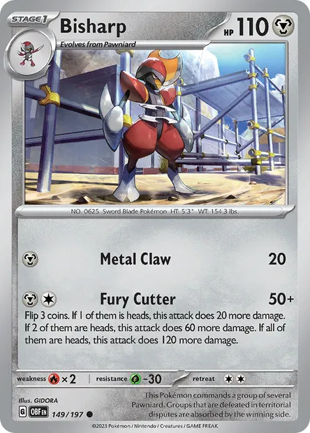 Bisharp, Pokémon card OBF 149 — Obsidian Flames set
