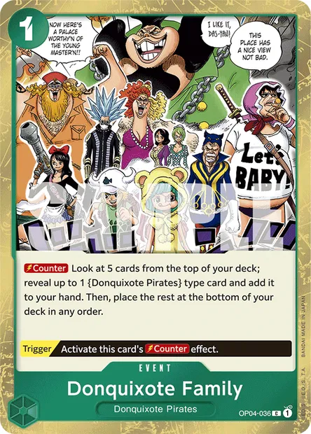 Donquixote Family, One Piece card OP04-036 — KINGDOMS OF INTRIGUE set