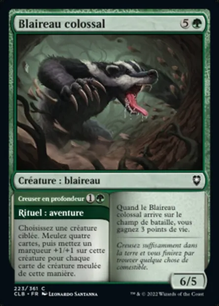Blaireau colossal // Creuser en profondeur, carte Magic CLB 223 — extension Commander Légendes : la bataille de la Porte de Baldur