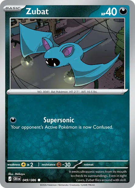Zubat, Pokémon card CRI 049 — Chaos Rising set