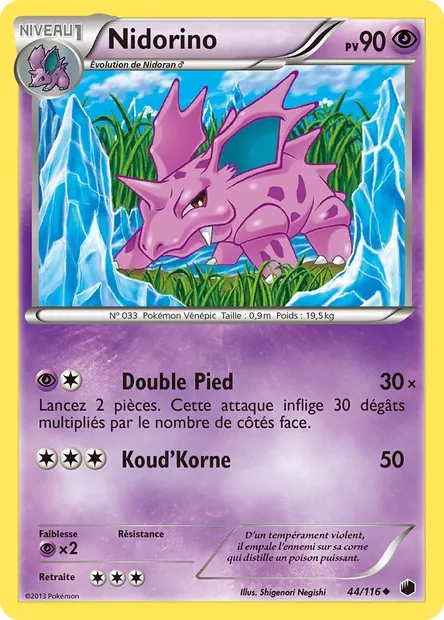 Nidorino, carte Pokémon PLF 44 — extension Glaciation Plasma