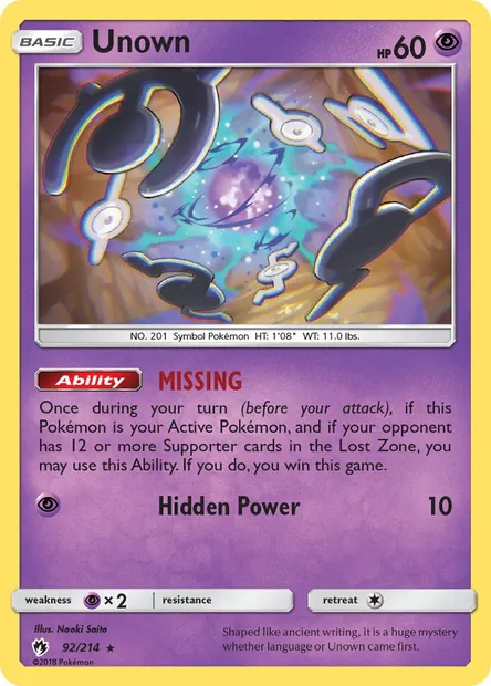 Unown, Pokémon card LOT 92 — Lost Thunder set