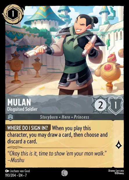 Mulan - Disguised Soldier, Disney Lorcana card CH7-193 — Archazia's Island set