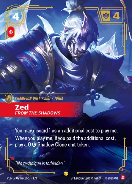 Zed, Riftbound card VEN 023a — Vendetta set
