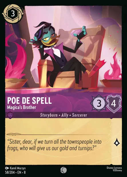 Poe De Spell - Magica's Brother, Disney Lorcana card CH8-058 — The Reign of Jafar set