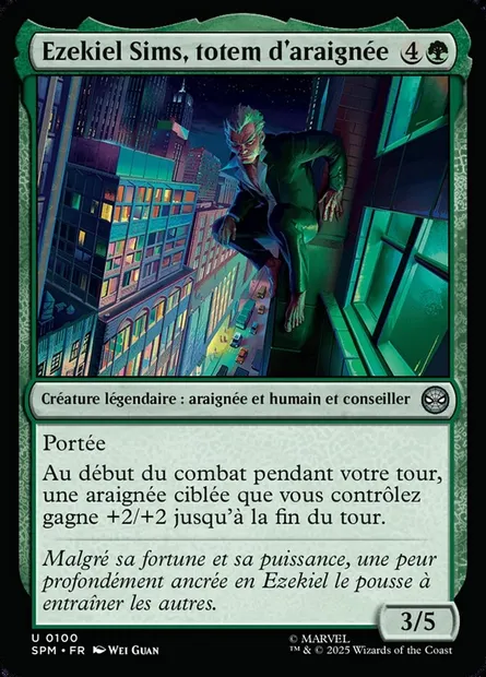 Ezekiel Sims, totem d'araignée, carte Magic SPM 100 — extension Marvel's Spider-Man