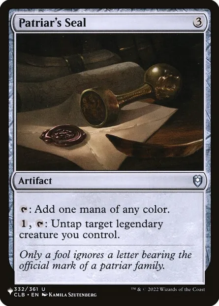Patriar's Seal, Magic card PLST CLB-332 — The List set