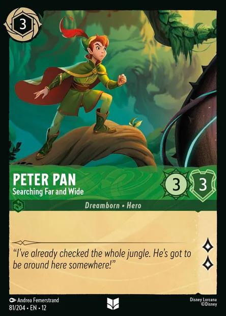Peter Pan - Searching Far and Wide, Disney Lorcana card CH12-081 — Wilds Unknown set