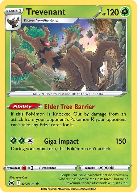 Trevenant, Pokémon card LOR 017 — Lost Origin set