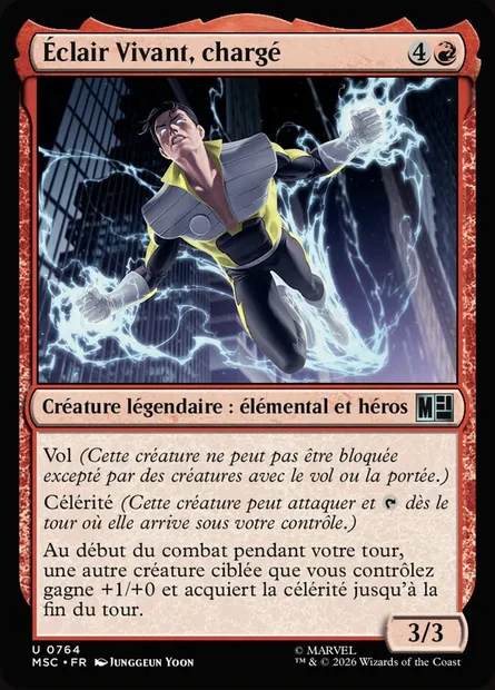 Éclair Vivant, chargé, carte Magic MSC 764 — extension Marvel Super Heroes Commander