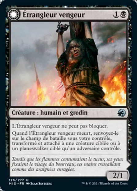 Étrangleur vengeur // Emprise étrangleuse, carte Magic MID 126 — extension Innistrad : chasse de minuit