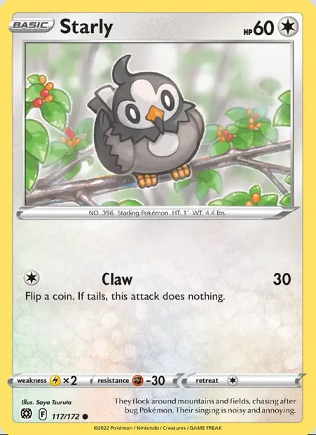 Starly, Pokémon card BRS 117 — Brilliant Stars set