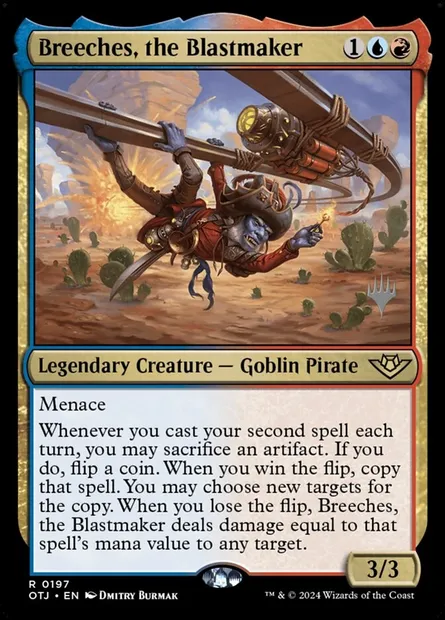 Breeches, the Blastmaker, Magic card POTJ 197p — Outlaws of Thunder Junction Promos set