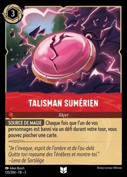 Talisman sumérien, carte Disney Lorcana CH3-133 — extension Les Terres d'Encres