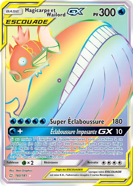 Magicarpe et Wailord GX, carte Pokémon TEU 183 — extension Duo de Choc
