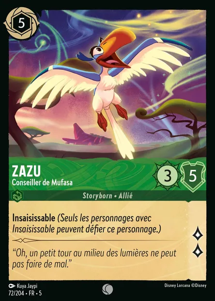 Zazu - Conseiller de Mufasa, carte Disney Lorcana CH5-072 — extension Ciel Scintillant