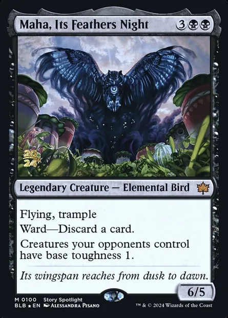 Maha, Sa Nocturnissime Plume, carte Magic PBLB 100s — extension Bloomburrow Promos