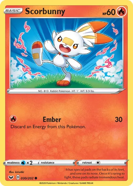 Scorbunny, Pokémon card SSH 30 — Sword & Shield set