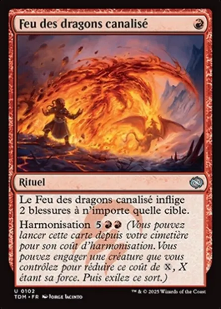 Feu des dragons canalisé, carte Magic TDM 102 — extension Tarkir: Dragonstorm