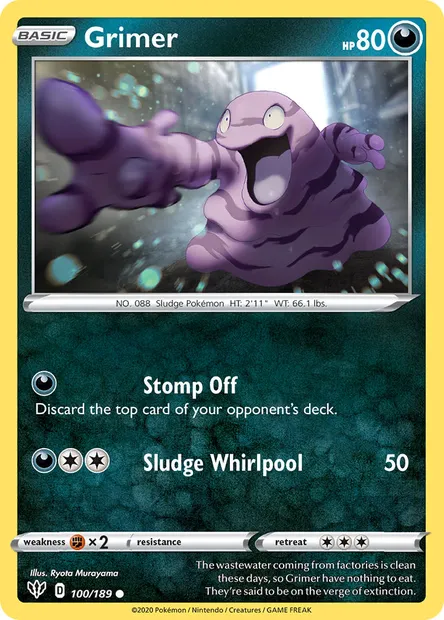 Grimer, Pokémon card DAA 100 — Darkness Ablaze set