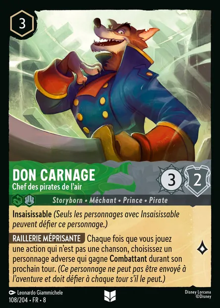 Don Carnage - Chef des pirates de l'air, carte Disney Lorcana CH8-108 — extension Le Règne de Jafar