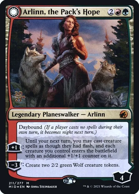 Arlinn, the Pack's Hope // Arlinn, the Moon's Fury, Magic card PMID 211s — Innistrad: Midnight Hunt Promos set