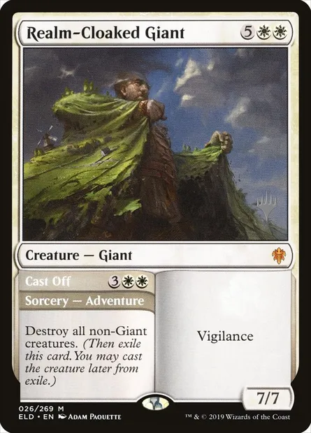 Géant drapé de royaume // Dévêtir, carte Magic PELD 26p — extension Throne of Eldraine Promos