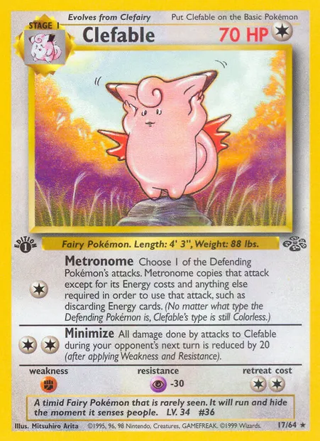 Clefable, Pokémon card JU 17 — Jungle set