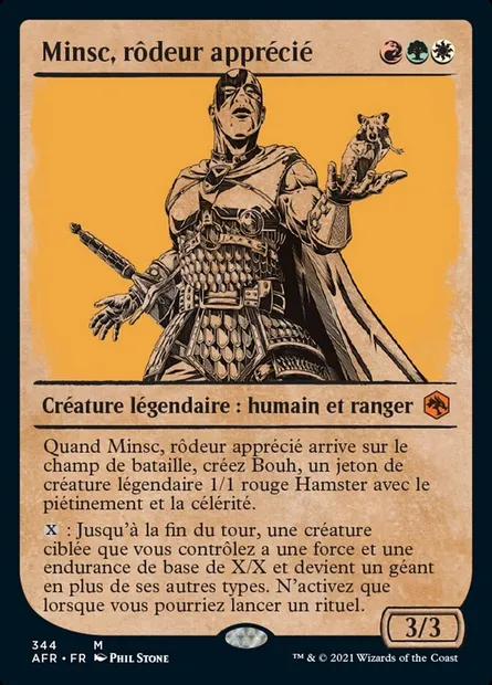 Minsc, rôdeur apprécié, carte Magic AFR 344 — extension Forgotten Realms: Aventures dans les Royaumes Oubliés