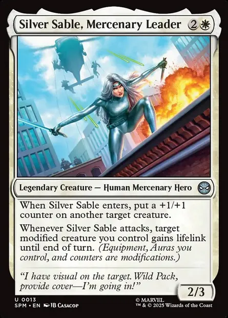 Silver Sable, Mercenary Leader, Magic card SPM 13 — Marvel's Spider-Man set