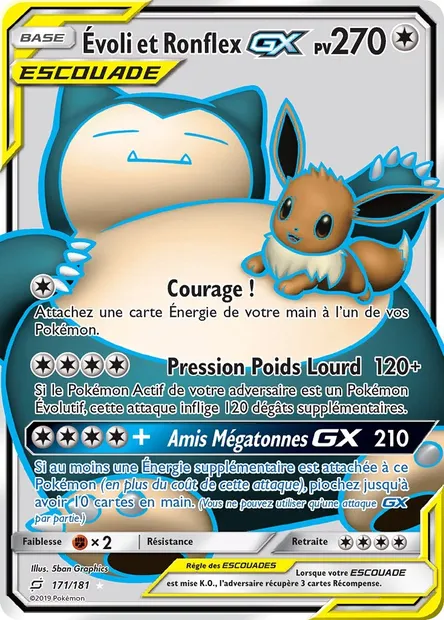 Évoli et Ronflex GX, carte Pokémon TEU 171 — extension Duo de Choc