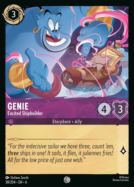 Genie - Excited Shipbuilder, Disney Lorcana card CH6-038 — Azurite Sea set