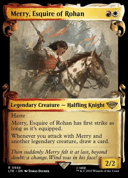Merry, écuyer du Rohan, carte Magic LTR 666 — extension Le Seigneur des Anneaux : chroniques de la Terre du Milieu
