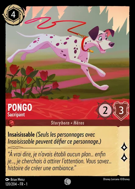 Pongo - Sacripant, carte Disney Lorcana CH1-120 — extension Premier Chapitre