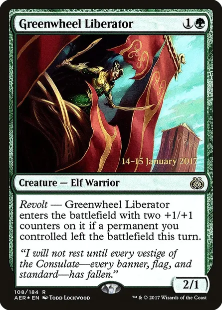 Greenwheel Liberator, Magic card PAER 108s — Aether Revolt Promos set