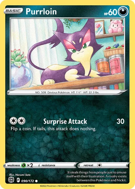 Purrloin, Pokémon card BRS 090 — Brilliant Stars set
