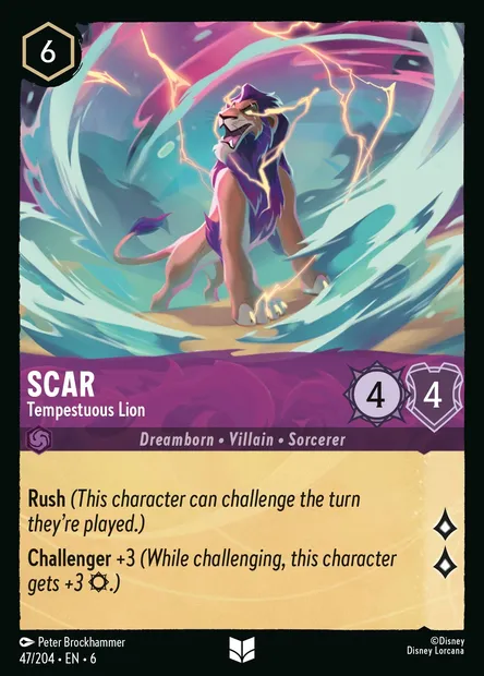 Scar - Tempestuous Lion, Disney Lorcana card CH6-047 — Azurite Sea set