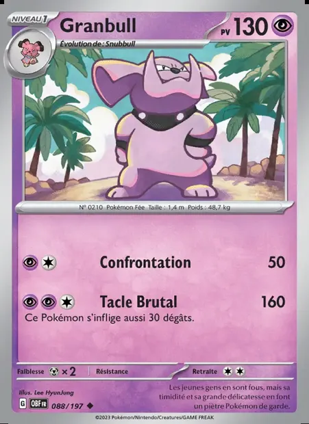 Granbull, carte Pokémon OBF 088 — extension Flammes Obsidiennes