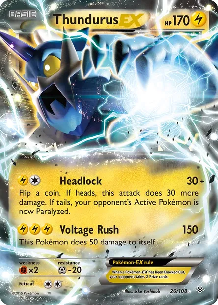 Thundurus EX, Pokémon card ROS 26 — Roaring Skies set