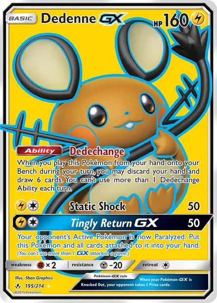 Dedenne GX, Pokémon card UNB 195 — Unbroken Bonds set